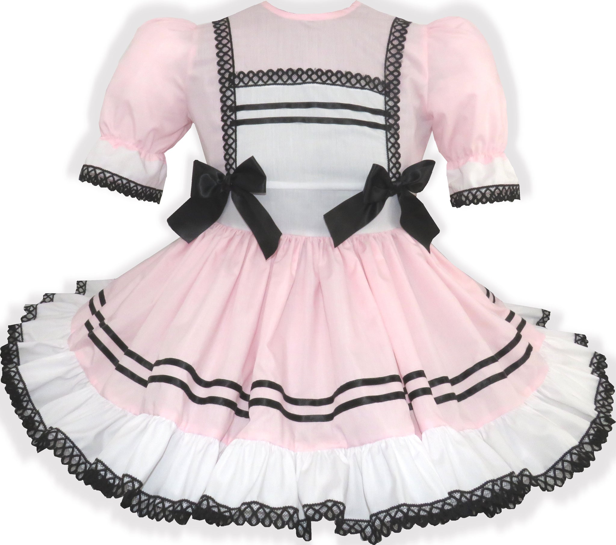 Ready to Wear Pink Cotton Black Lace Bows Adult Sissy Dress Leanne's Leanne's Pretty Dresses Ready to Wear Pink Cotton Black Lace Bows Adult Sissy Dress Leanne's Leanne's Pretty Dresses