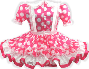 Kayla Custom Fit Pink Satin Polka Dots Adult Little Girl Sissy Dress by Leanne's