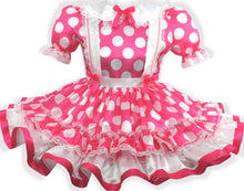 Kayla Custom Fit Pink Satin Polka Dots Adult Little Girl Sissy Dress by Leanne's