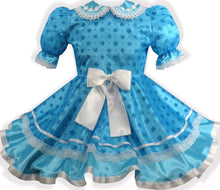 Bailey Custom Fit Blue Satin Glitter Sparkle Flowers Adult Sissy Dress by Leanne's