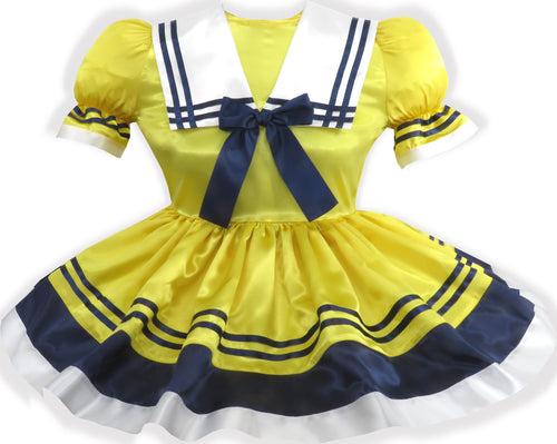 Ava Custom Fit Yellow Satin Sailor Dress Adult Little Girl Sissy by Leanne's