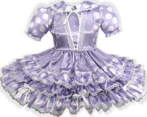Megan Custom Fit Lavender Satin Polka Dots Adult Sissy Dress by Leanne's