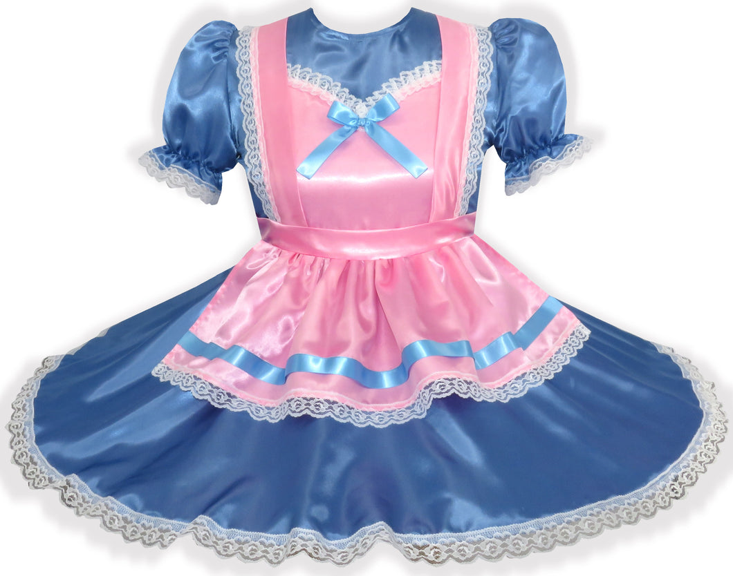 Cindy Custom Fit Blue & Pink Satin Apron Dress Adult Sissy Leanne