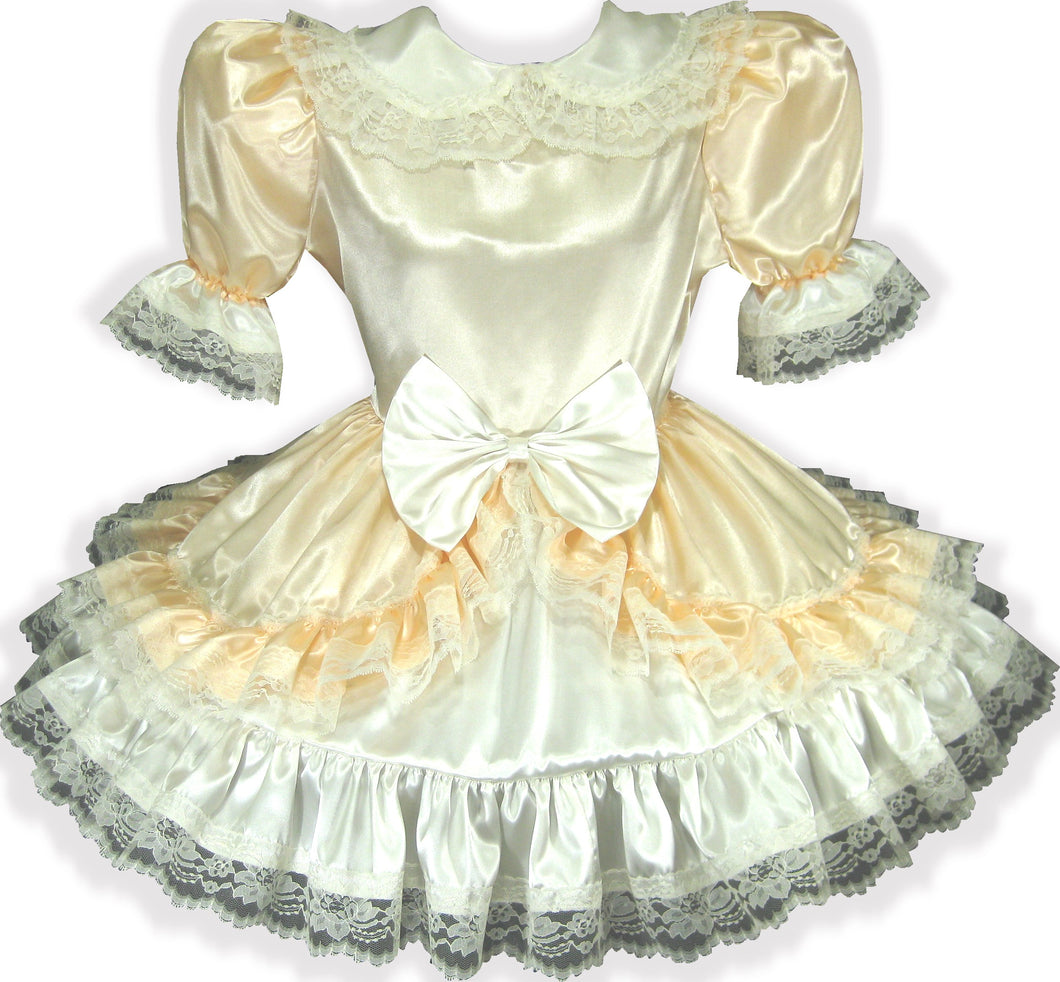 Kara Custom Fit Lacy Peach Ivory Satin Bow Adult Baby LG Sissy Dress Leanne
