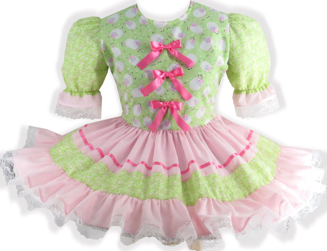 Ready to Wear Easter Lambs Pink Bows Adult Sissy Dress by Leanne's
