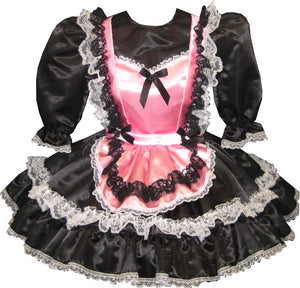 Abagail Custom Fit Black & Pink Satin Maid Adult Little Girl Sissy Dress by Leanne's