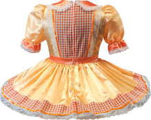 Peach satin and gingham sissy dress