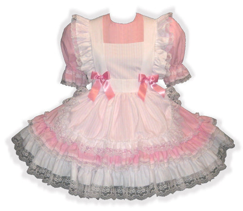 Cassie Custom Fit Pink & White Adult Little Girl Baby Sissy Pinafore Dress by Leanne's