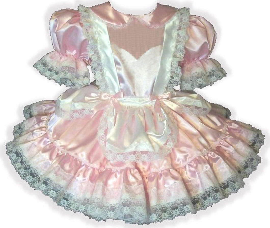 Leandra CUSTOM Fit Pink Satin Pinafore Adult Little Girl Sissy Dress LEANNE