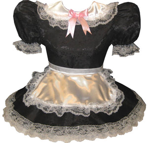 Maria CUSTOM Fit Black Satin Apron Adult Little Girl Sissy Maid Dress LEANNE