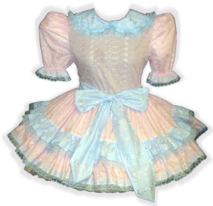 Paula CUSTOM FIT Pink Blue Eyelet Adult Little Girl Sissy Dress & Sash LEANNE