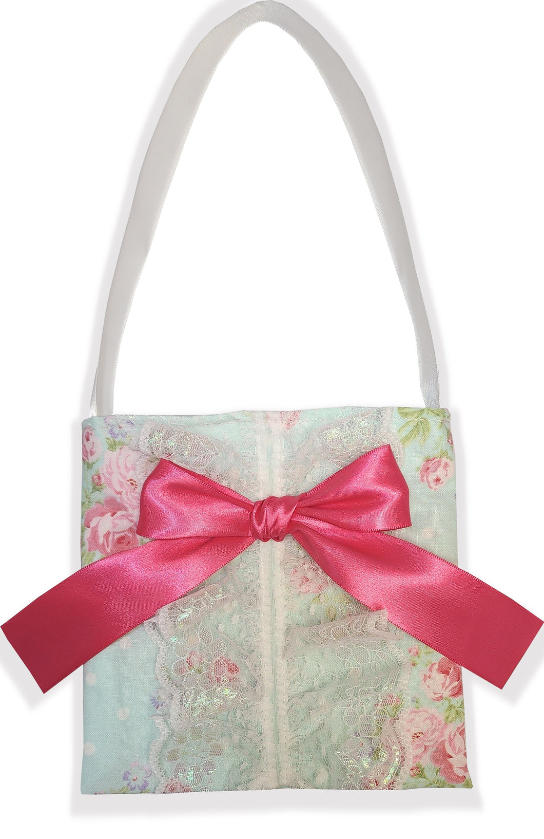 Cute Pink Green Flowers Lacy Bow Sissy Purse Handbag