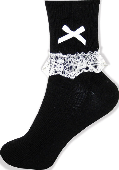Black Lacy Socks White Bows Adult Baby Sissy Maid Little Girl Dress up LEANNE