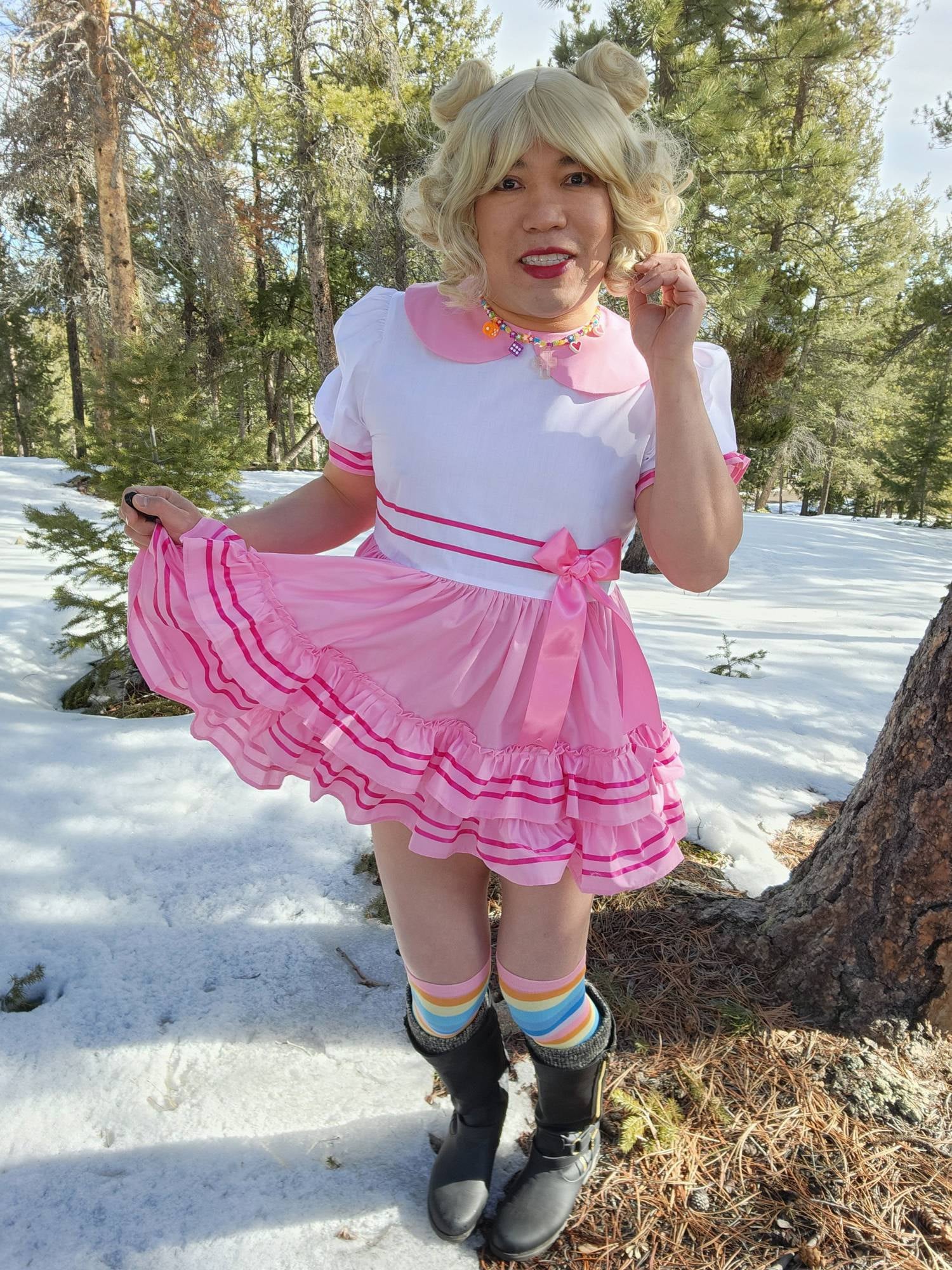 Elle Custom Fit Pink & White Cotton Adult Little Girl Sissy Dress by L Leanne's Pretty Dresses Elle Custom Fit Pink & White Cotton Adult Little Girl Sissy Dress by L Leanne's Pretty Dresses