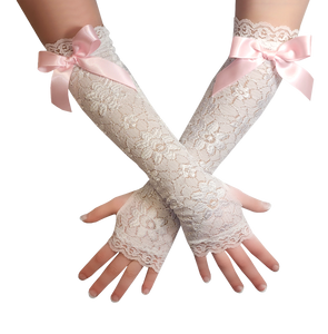 Sissy White Floral Stretch Lace Arm Sleeves Fingerless Wedding Gloves by Leanne's