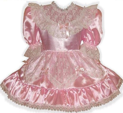 Susie Custom Fit Pink Satin & Lace Adult Sissy Dress with Bows by Leanne's