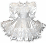 Savannah Custom Fit White Satin Ruffles Adult Little Girl Baby Sissy Dress by Leanne's