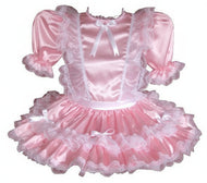 Michelle Custom Fit Pink Satin Organza Ruffle Adult Baby Sissy Dress by Leanne's