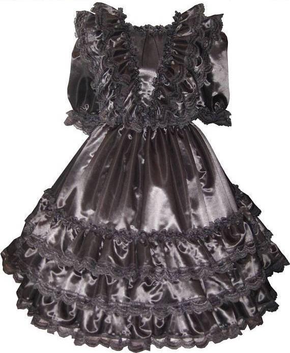 Sabrina Custom Fit Black Satin Ruffles Gown Adult Little Girl Sissy Dress by Leanne's