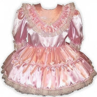 Darla Custom Fit Pink Satin Ruffles Adult Little Girl Sissy Baby Dress by Leanne's