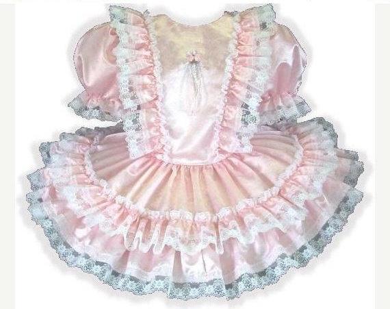 Claire Custom Fit Lacy Pink Satin Ruffles Adult Little Girl Baby Sissy Dress by Leanne's