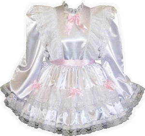 Bonnie Custom Fit Lacy White Satin Ruffles Adult Baby Little Girl Sissy Dress by Leanne's