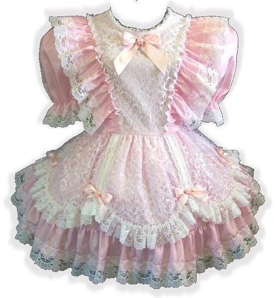 Laura Custom Fit Pink Satin & Lace Adult Little Girl Baby Sissy Dress by Leanne's