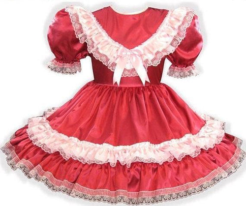 Heidi Custom Fit Pink & Maroon Satin Adult Little Girl Sissy Dress by Leanne's