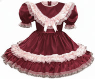 Heidi Custom Fit Pink & Burgundy Satin Adult Little Girl Sissy Dress by Leanne's
