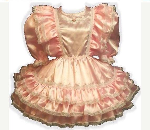 Cheryl Custom Fit Pink Satin Ruffles Adult Baby Little Girl Sissy Dress by Leanne's