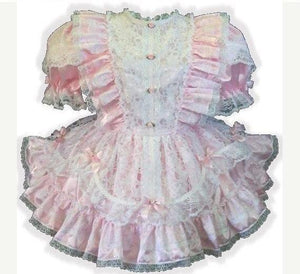 Janet Custom Fit Pink Satin & Lace Ruffles Adult Sissy Baby Dress by Leanne's