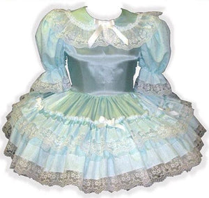 Amanda Custom Fit Mint Satin Ruffles Bows Adult Little Girl Baby Sissy Dress by Leanne's
