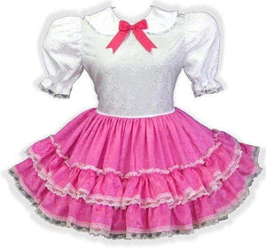 Leona Custom Fit Hot Pink & White Satin Adult Baby Sissy Dress by Leanne's