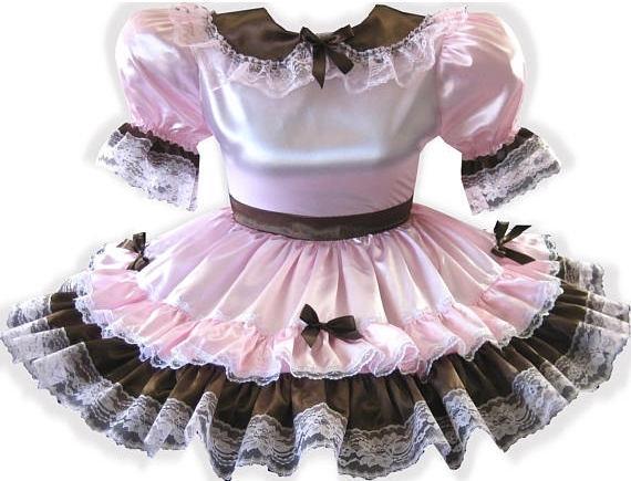 Madeline Custom Fit Lacy Pink Satin Bows Adult Little Girl Sissy Dress by Leanne's