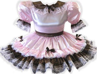 Madeline Custom Fit Lacy Pink Brown Satin Adult Little Girl Sissy Dress by Leanne's