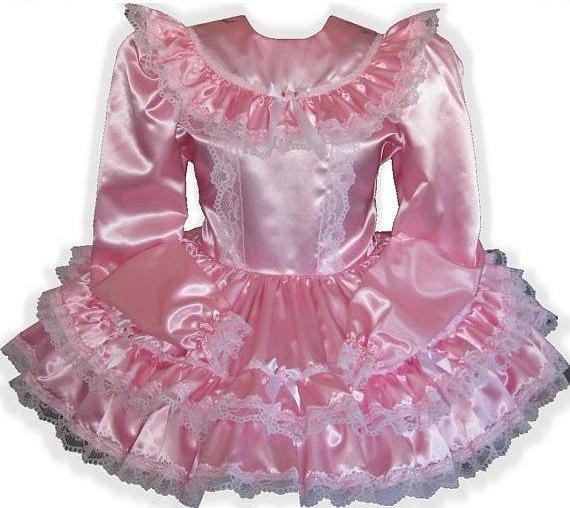 Melanie Custom Fit Pink Satin Long Sleeve Adult Little Girl Sissy Dress by Leanne's