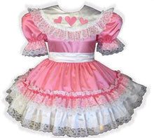 Leah Custom Fit Pink Satin Hearts Ruffles Adult Little Girl Sissy Dress by Leanne's