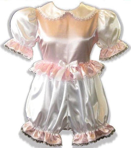 Esther Lacy Pink & White Satin Adult Baby Little Girl Sissy Romper by Leanne's