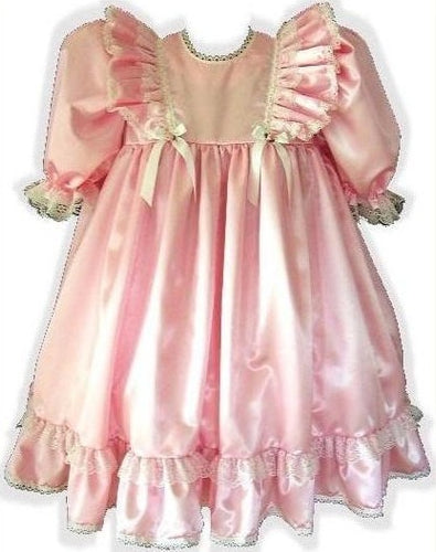 Elizabeth Custom Fit Pink Satin Empire Waist Adult Baby Little Girl Sissy Dress by Leanne's