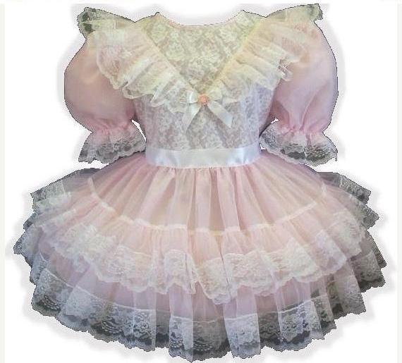 Millie Custom Fit Lacy Pink Sheer Adult Little Girl Baby Sissy Dress by Leanne's