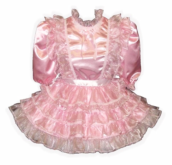 Tiffany Custom Fit Pink Satin Organza Ruffles Adult Little Girl Sissy Dress by Leanne's